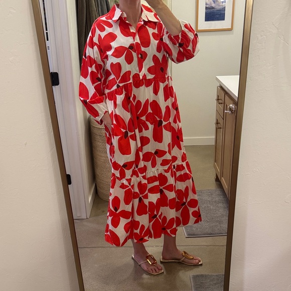 Maeve Red and White Floral Midi Dress - Picture 1 of 4